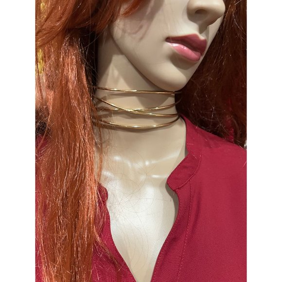Chunky gold necklace cuff choker big statement oversized large metal statement - Picture 1 of 7